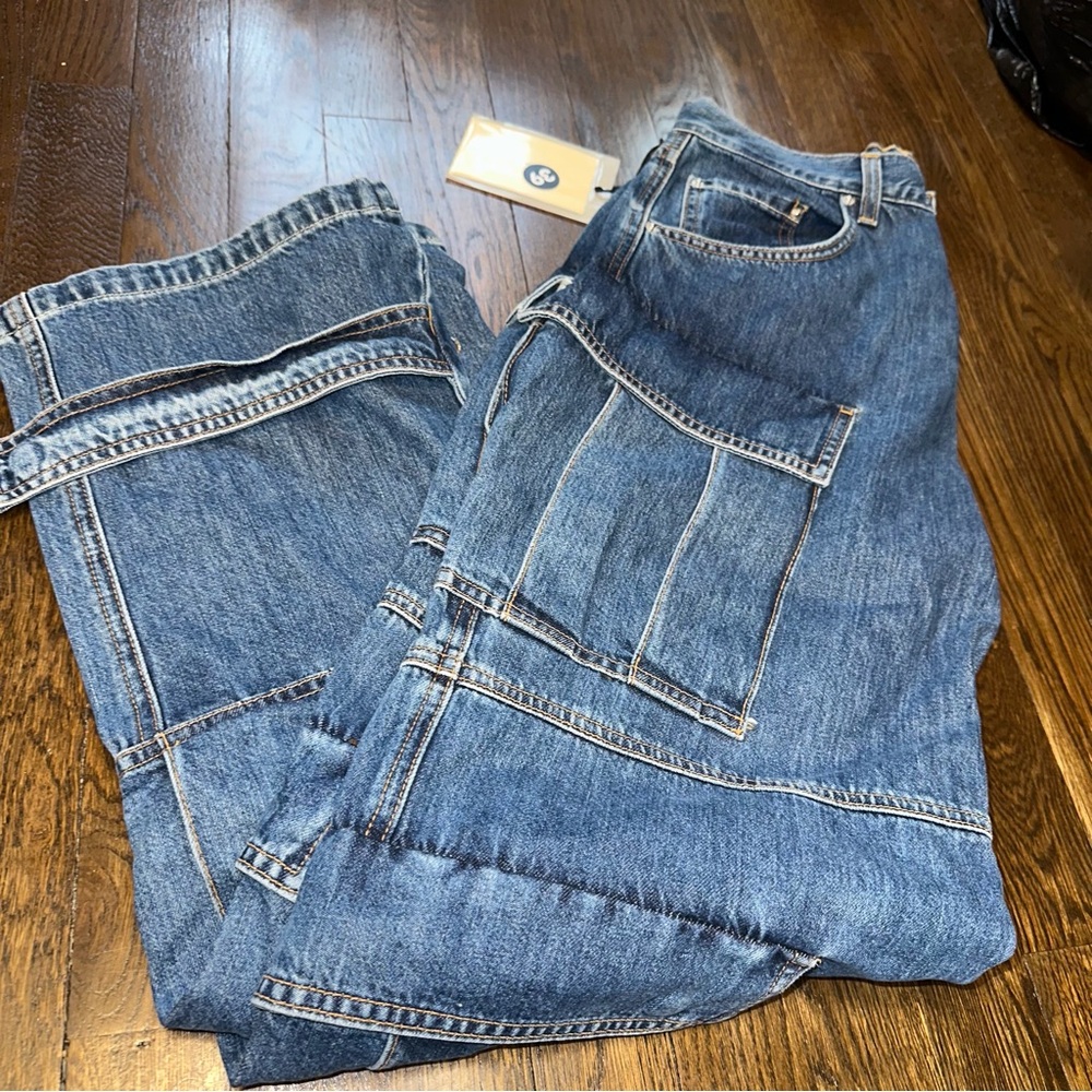 GRLFRND - Women’s Blue Straight Leg Cargo Jeans